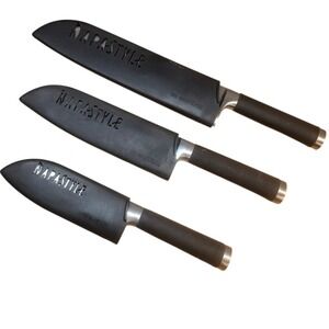 NapaStyle by Santoku Knife Set 3 Piece Stainless 9" 7" 5" with rubber covers